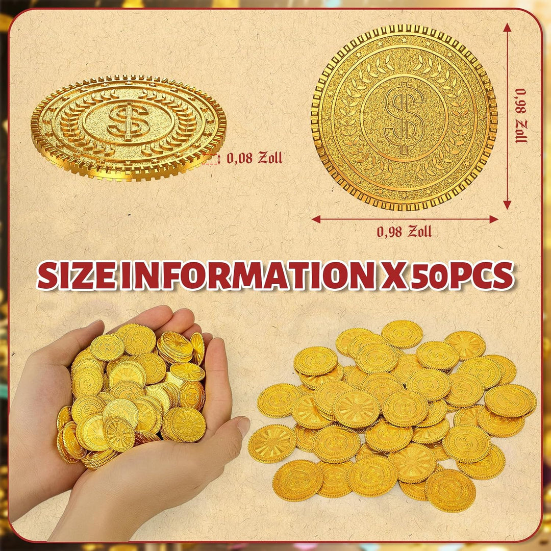 Byhoo 100 PCS Metall Goldmünzen, DND Piratenmünzen, Stress Relief Tool, mit Samt Kordelzugbeutel für