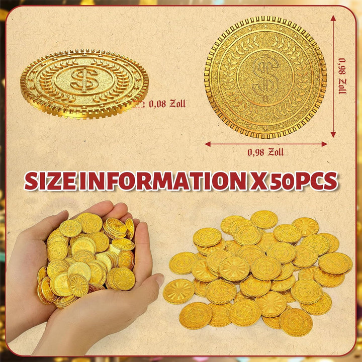 Byhoo 100 PCS Metall Goldmünzen, DND Piratenmünzen, Stress Relief Tool, mit Samt Kordelzugbeutel für