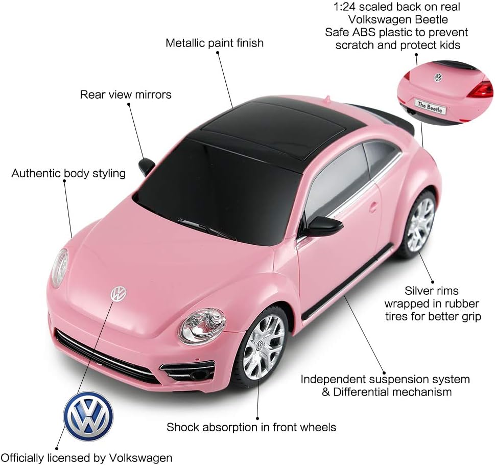 Rastar ferngesteuerter Volkswagen Käfer, Massstab 1:24, Kinder ferngesteuertes Rennauto, rosa Spielz
