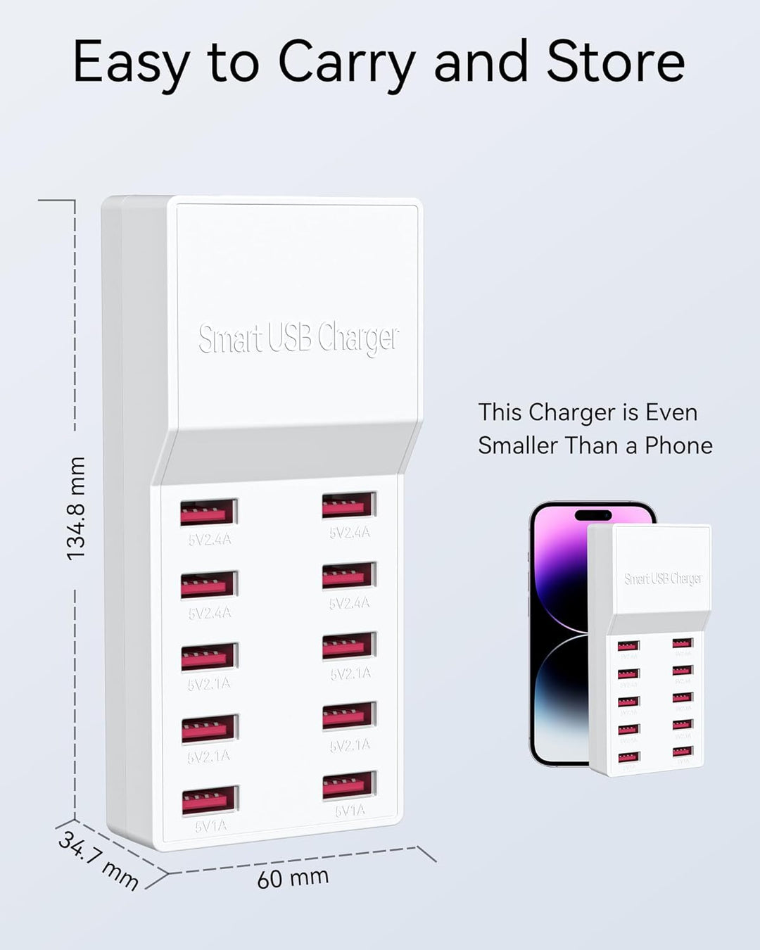 USB Ladegerät Mehrfach, Binamao 50W USB Ladegerät 10-Port Multi USB Netzteil, USB-A Ladestation Mehr