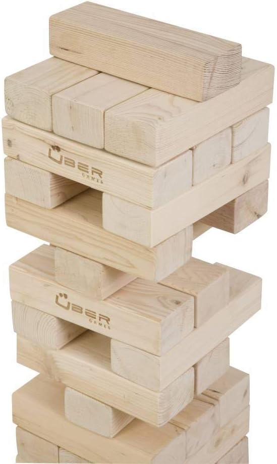 Ubergames Wackelturm XL Spiel Aus ECO Holz - 15kg - Top Qualität Stapelturm (Pinienholz bis 150 cm)