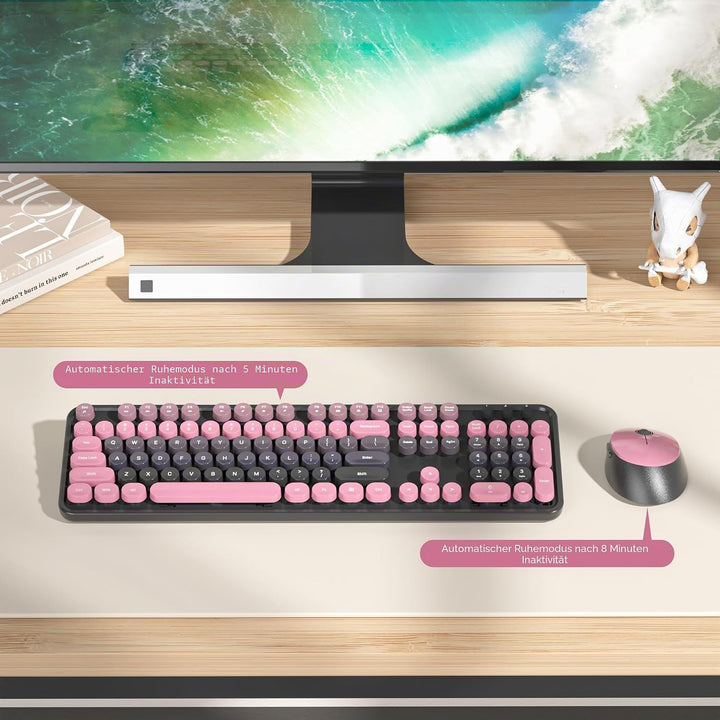 SOLIDEE kabellose Tastatur- und Maus-Kombination,Retro-Schreibmaschinen-Tastatur,2.4GHz runde Tasten