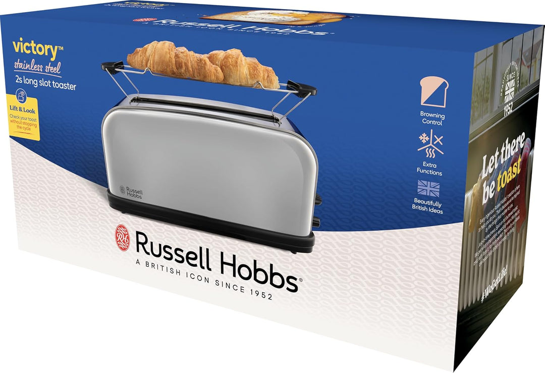 Russell Hobbs Toaster [Langschlitz für 2 Scheiben / 1 breite Brotscheibe] Victory Edelstahl (extra b