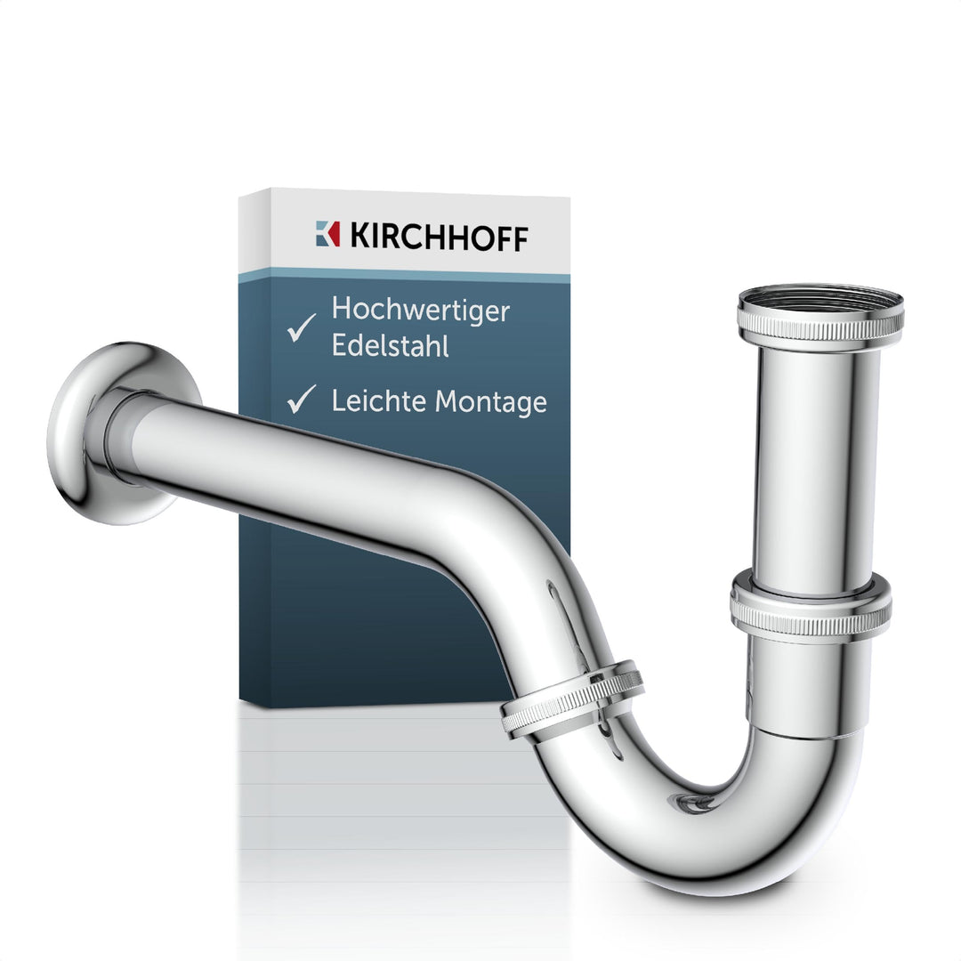 KIRCHHOFF Siphon Bidet, Siphon mit Abflussrohr und Tauchrohr passend für Bidets, Universal Syphon mi