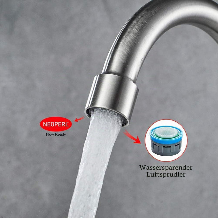 IBERGRIF Kaltwasserhahn Küche, Küchenarmatur Edelstahl, 360° schwenkbar, Küchenarmatur mit 50cm Ansc