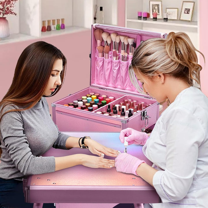 Kosmetik Trolley mit Tisch und 5 Schubladen Professioneller Kosmetikkoffer mit Rollen Nagelkoffer mi