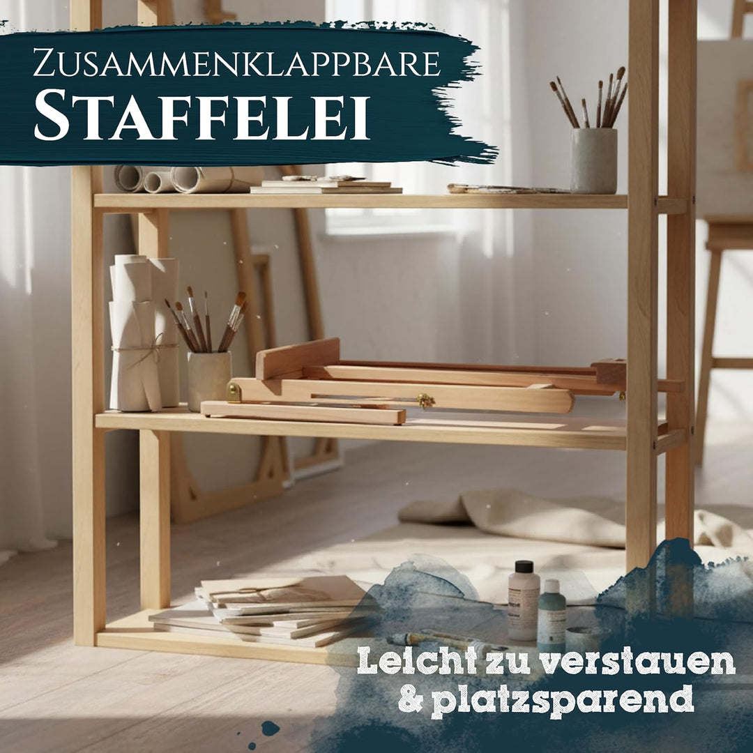 Artina Holz Tischstaffelei für Keilrahmen bis zu 57cm - Malstaffelei Holz stabil – Staffelei Buchenh