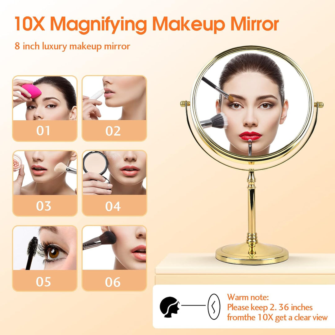 Ohotecy Kosmetikspiegel 8 Zoll Makeup Spiegel 10X & 1X VergrösserungTischspiegel, Doppelseitiger Ver