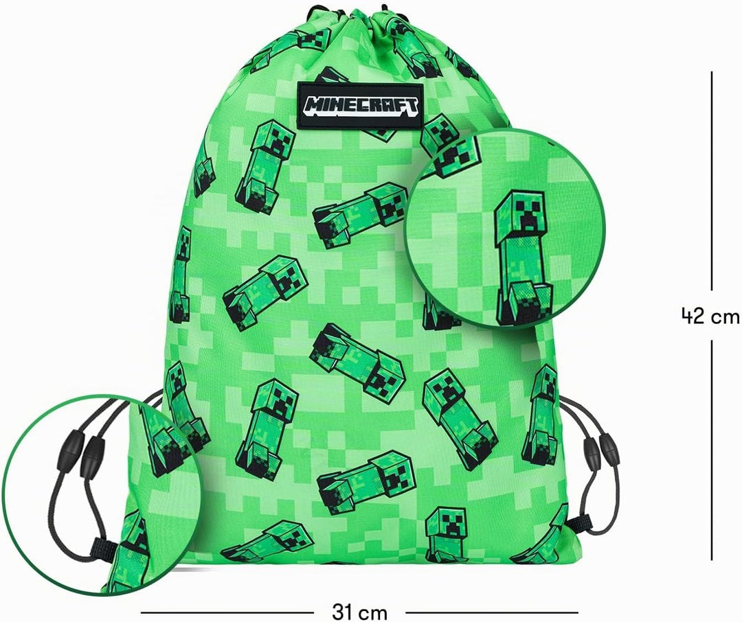 Baagl Minecraft Federmäppchen und Turnbeutel Set 2 Teilig für Jungen und Mädchen, Schule Mäppchen, G