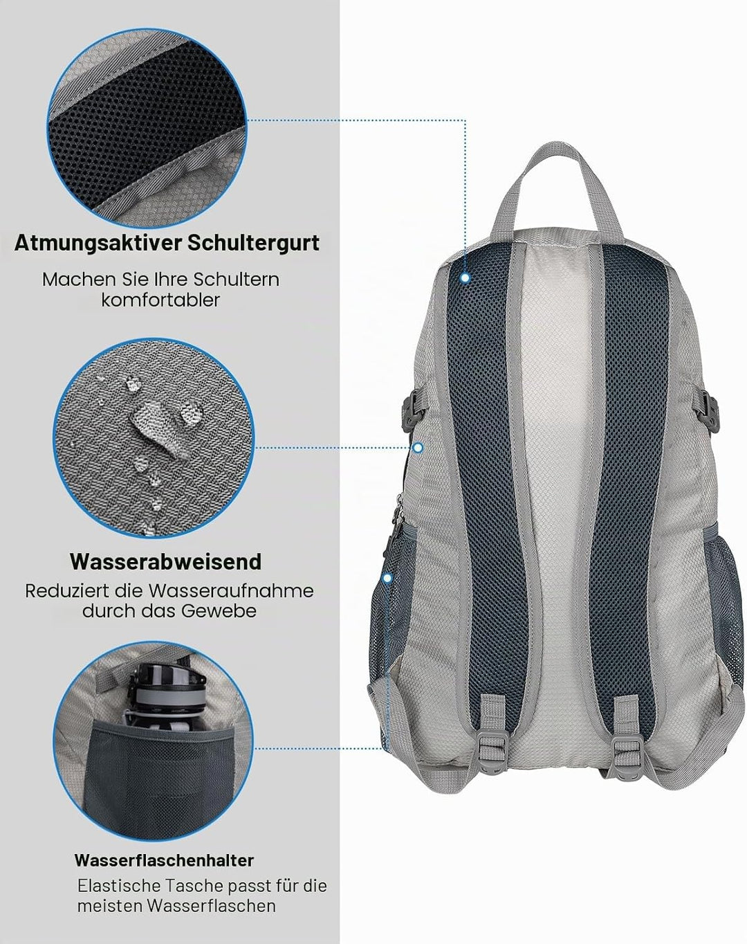 WATERFLY Ultraleicht Faltbar Klein Rucksack: 20L Leicht Packable Wanderrucksack Tagesrucksack Trekki