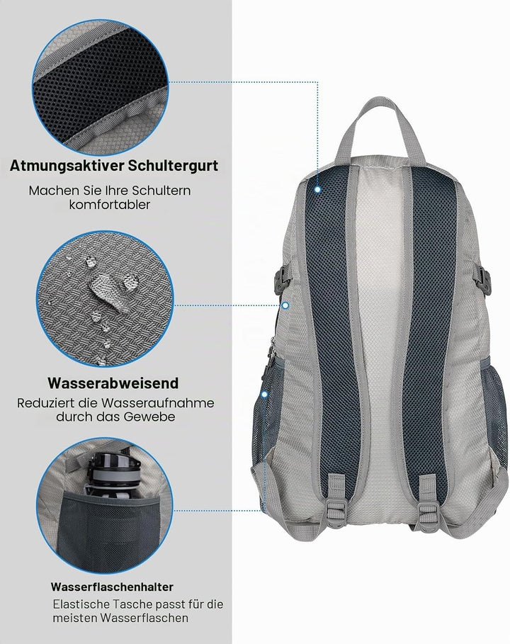 WATERFLY Ultraleicht Faltbar Klein Rucksack: 20L Leicht Packable Wanderrucksack Tagesrucksack Trekki