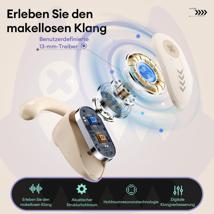 ZOMBIES CAT Open Ear Kopfhörer, Kopfhörer Kabellos Bluetooth 5.3 kopfhörer mit Mikrofon für klare An