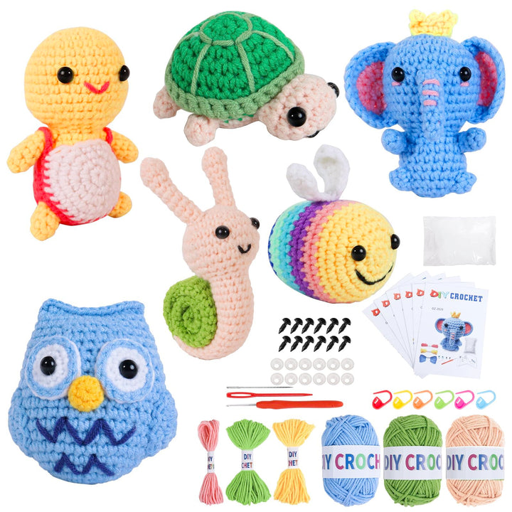 ZCOINS Mini Amigurumi Häkelset, 6 niedliche Tiere für Anfänger mit Videoanleitung(Englisch), Komplet