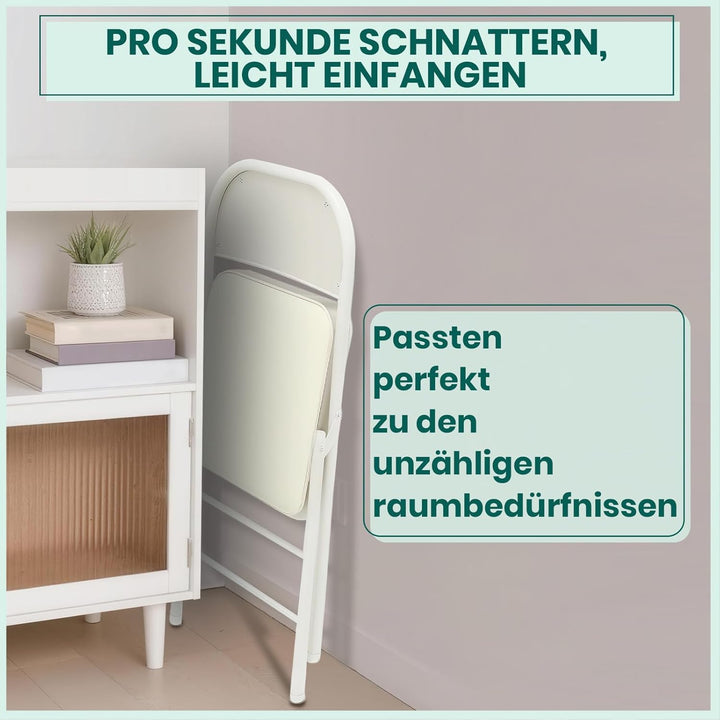 Klappstuhl 4er Set mit PU-Leder &amp; Polsterung, Stabiler Metallrahmen, Leicht &amp; Platzsparend, für Büro