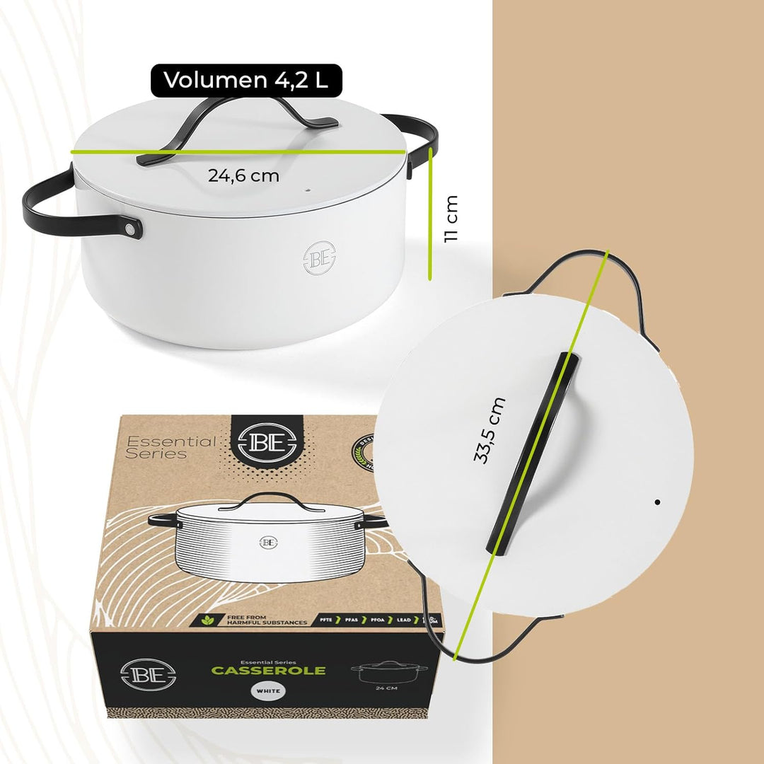 BE Living Essential Schmortopf mit Deckel – Ø 24 cm – Keramische Antihaftbeschichtung – Induktionsge