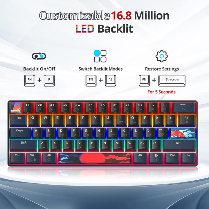 SOLIDEE mechanische Gaming Tastatur 60%,61 Tasten mit Lineare rote Schalter,kabelgebundene mechanisc