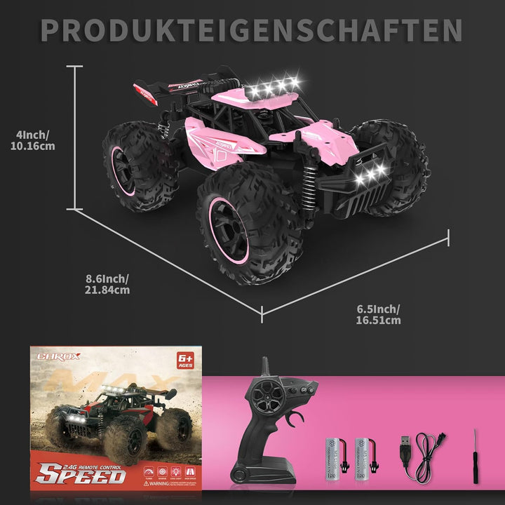 Carox Ferngesteuertes Auto,2.4 GHz 25 km/h RC Auto,1:18 Off Road Monstertruck mit Scheinwerfer und F