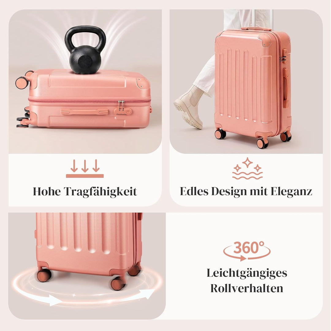LEADZM Handgepäck Koffer mit Kosmetikkoffer, Koffer Set 2 teilig Hartschale mit verstärkten Ecken, K