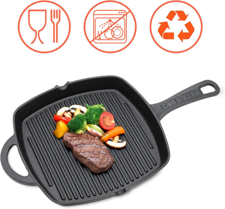 Spetebo Gusseisen Pfanne 26 cm - Gusspfanne mit Griff eckig - Grill Pfanne Bratpfanne Induktion Serv
