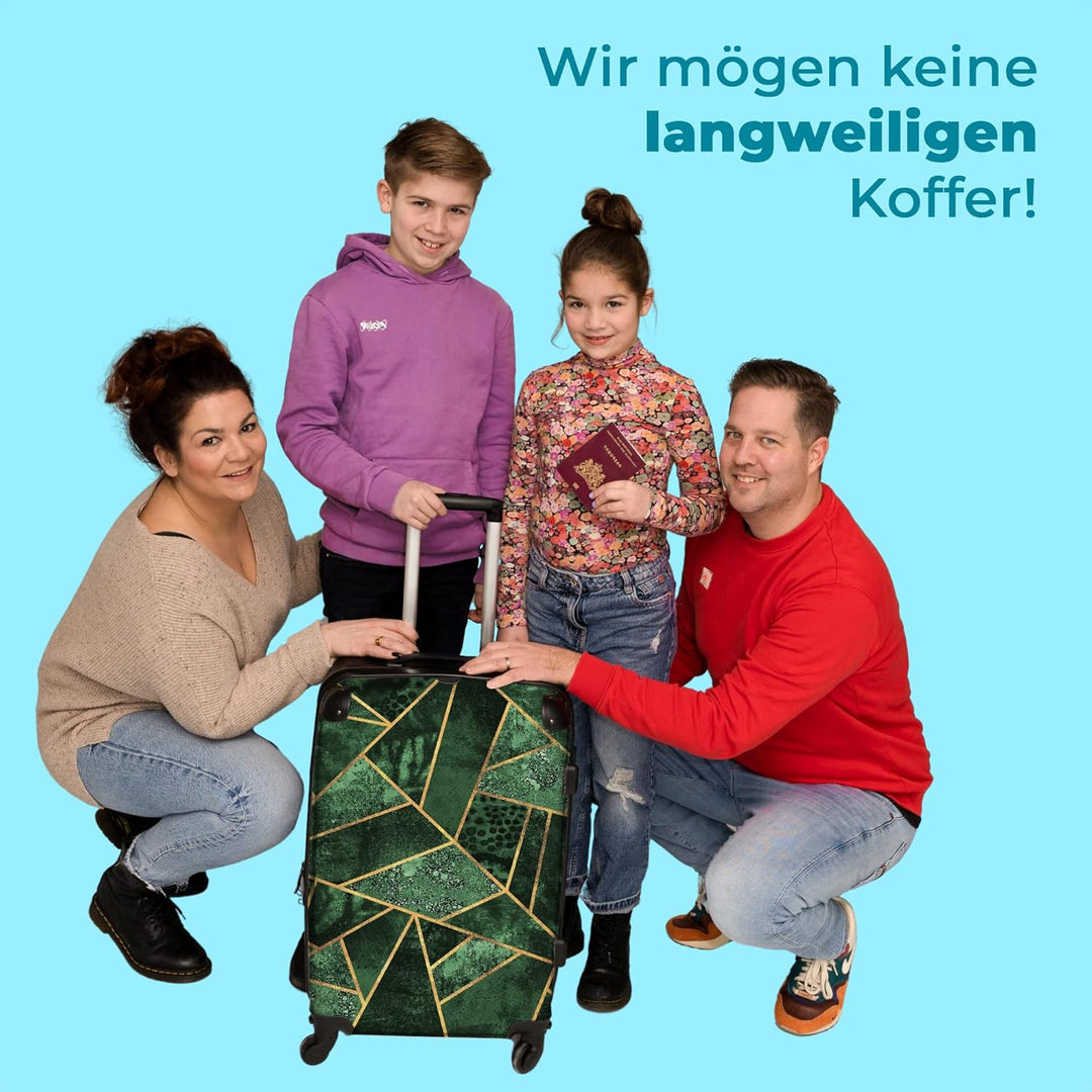 Koffer gross Trolley Rollkoffer Reisekoffer mit 4 Rollen Fotokoffer - Muster - Abstrakt - Gold - Grü