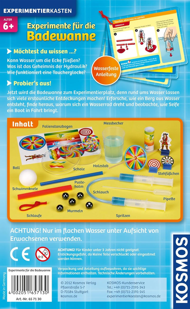 Kosmos 657130 Experimente für die Badewanne, Experimentierspass mit Seifenboot, Wasserrad und Tauche