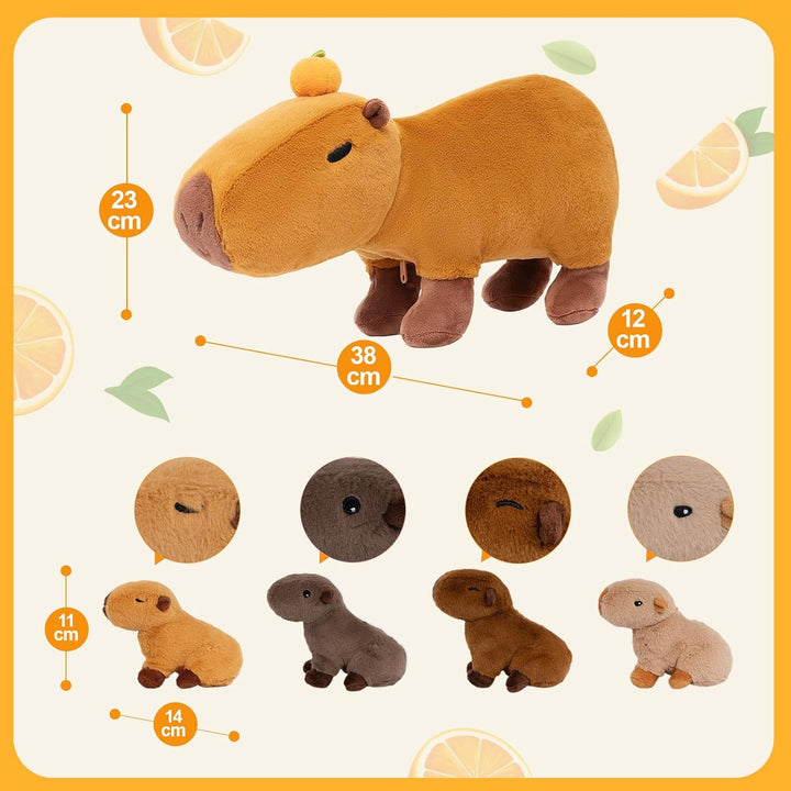 OUOZZZ 5 Stück Capybara Plüschtier, 38cm Weich Capybara Kuscheltier mit 4 Baby Capybara Stofftiers i