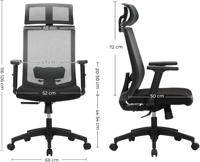 SONGMICS Bürostuhl, Schreibtischstuhl mit Netzbespannung, verstellbare Lendenstütze, Kopfstütze und