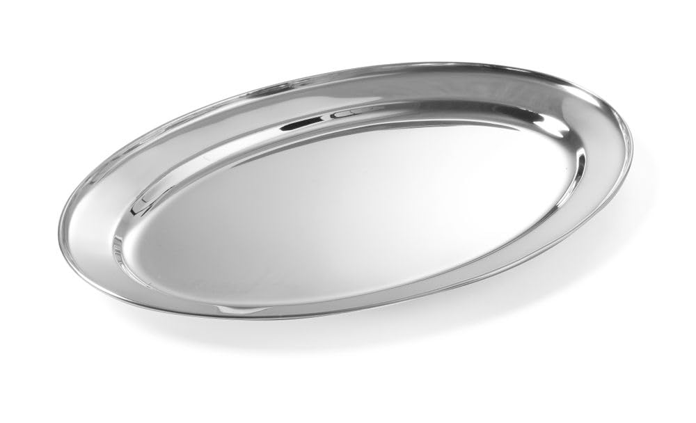 HENDI Serviertablett, Oval, Catering, Sandwichplatte, Tablett Edelstahl, 450x290x(H) 27mm, Edelstahl