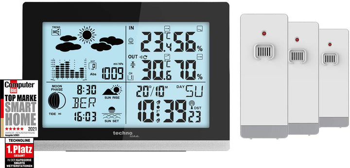 technoline Set WS6762 SETWS6762+2xTX205DTH-IT, schwarze Station weisse Sender WS6762 inkl. 3 Sensore