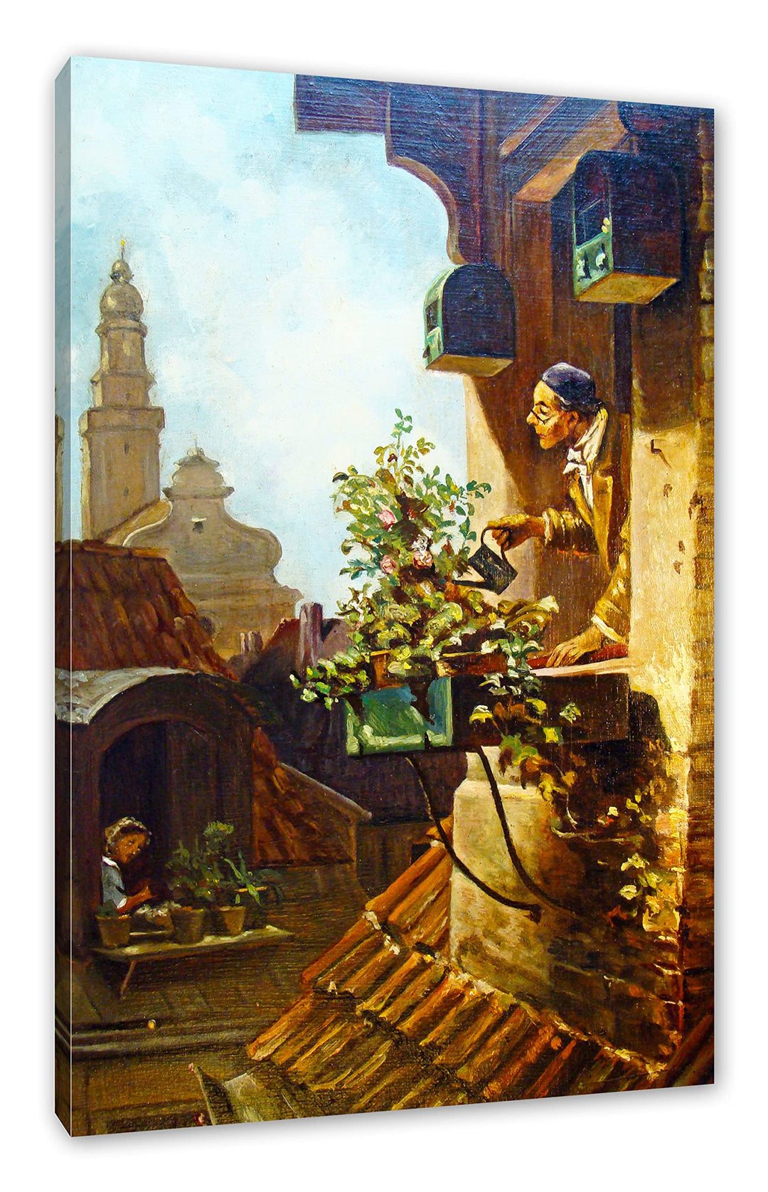 Carl Spitzweg - Im Dachstübchen als Leinwandbild / Grösse: 100x70 cm / Wandbild / Kunstdruck / ferti