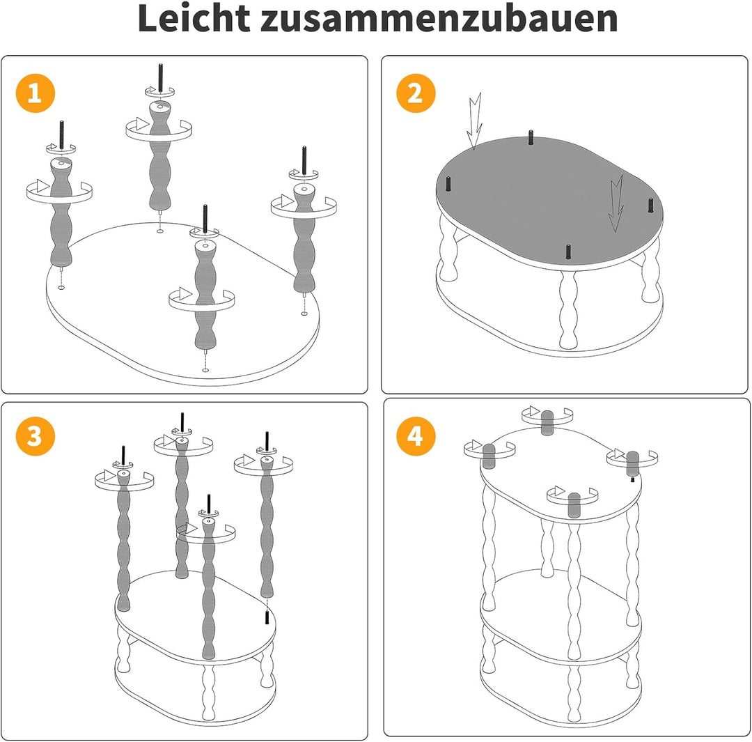 Aibiju Beistelltisch mit Massivholzbeinen, dreistufiger ovaler Beistelltisch mit Ablagefach, Nachtti