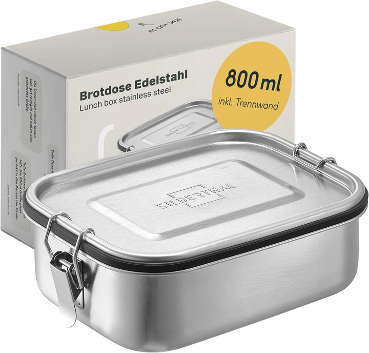 SILBERTHAL Brotdose Edelstahl mit Fächern – 800ml Lunchbox Erwachsene – Auslaufsicher & Leicht – Mit