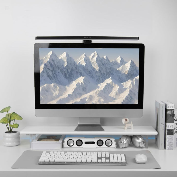 Bambus-Monitorständer mit Acrylfüssen für Schreibtisch, 31,5 Zoll Desktop-Ablage für PC-Monitore, La