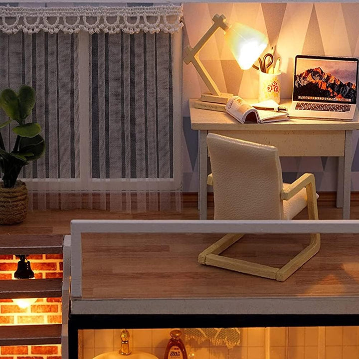 CUTEROOM DIY Miniatur Puppenhaus mit Möbeln,DIY hölzernes Schaalmodel-Kit mit Musik-Bewegung und LED