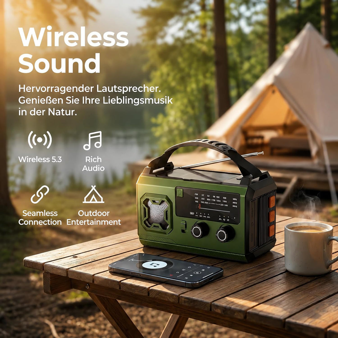 27000mAh Kurbelradio Notfallradio mit Solar & Powerbank: AM/FM Solarradio, Handkurbel, SOS, Taschenl