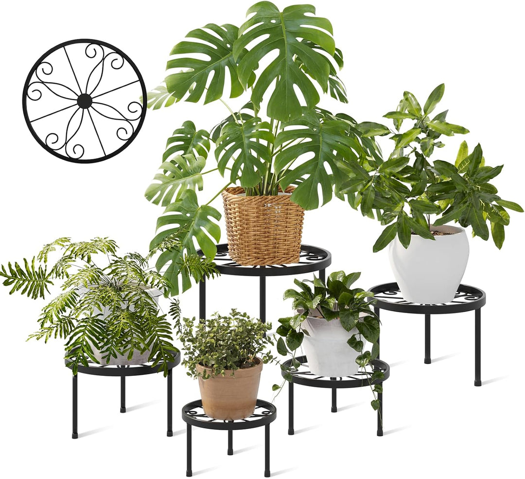 Bamworld 5 Set Blumenständer Metall Schwarz Pflanzenregal Indoor Blumenregal Kleines Metall Blumenst