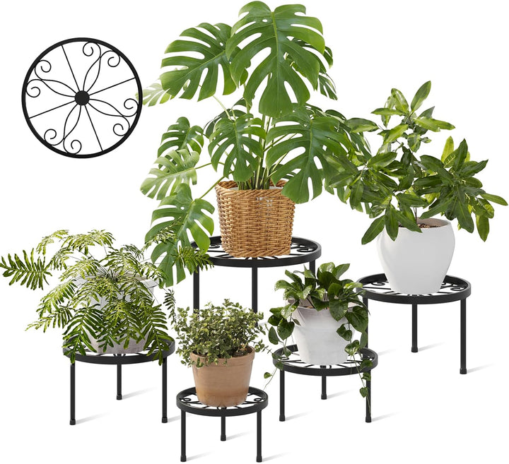 Bamworld 5 Set Blumenständer Metall Schwarz Pflanzenregal Indoor Blumenregal Kleines Metall Blumenst