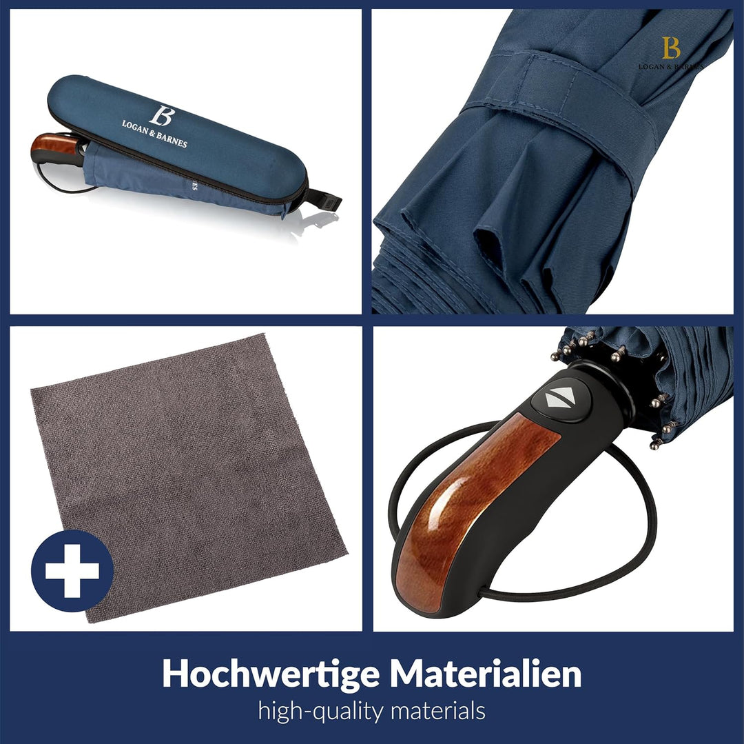 LOGAN & BARNES Regenschirm sturmfest bis 140 km/h - Taschenschirm mit zertifizierter Teflon-Beschich