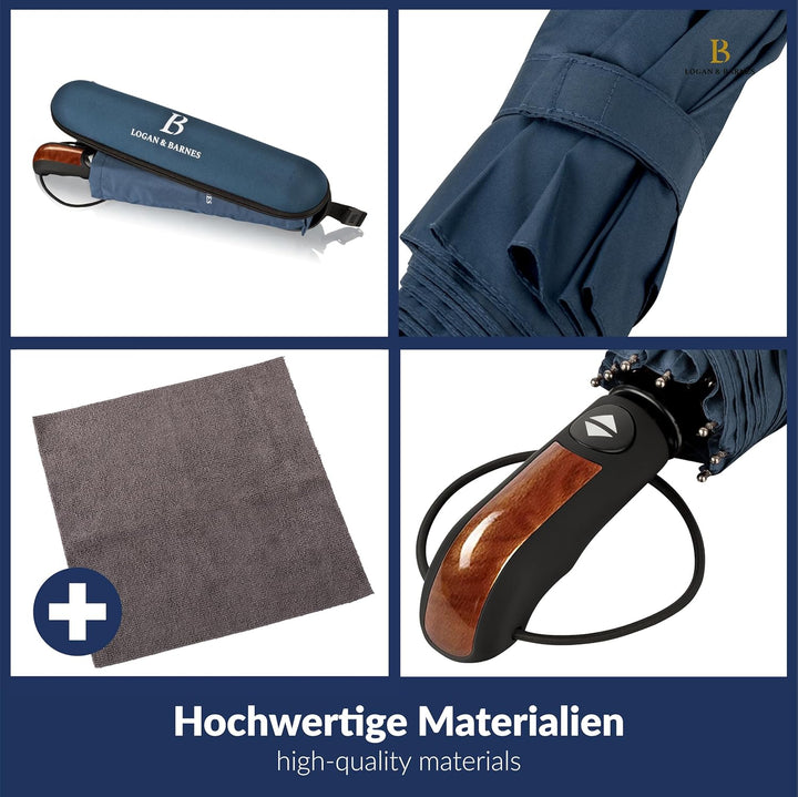 LOGAN & BARNES Regenschirm sturmfest bis 140 km/h - Taschenschirm mit zertifizierter Teflon-Beschich