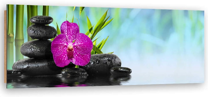 Wandbild XXL Steine Zen Deko Kunst Bilder Blume mehrfarbig 158x53 cm Deko Paneel 158x53 cm mehrfarbi
