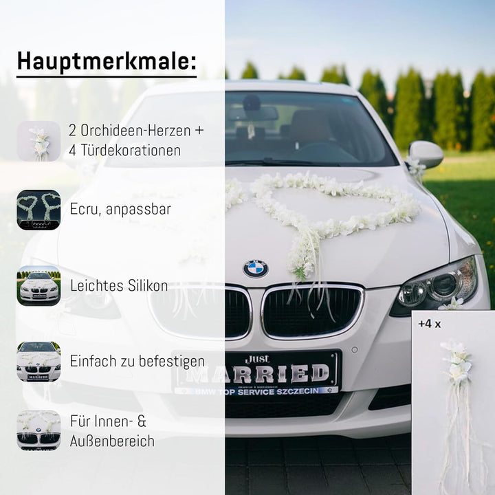 ORCHIDEEN Herzen Braut Paar Rose Deko Dekoration Hochzeit Car Auto Wedding ®Auto-schmuck Deko Girlan
