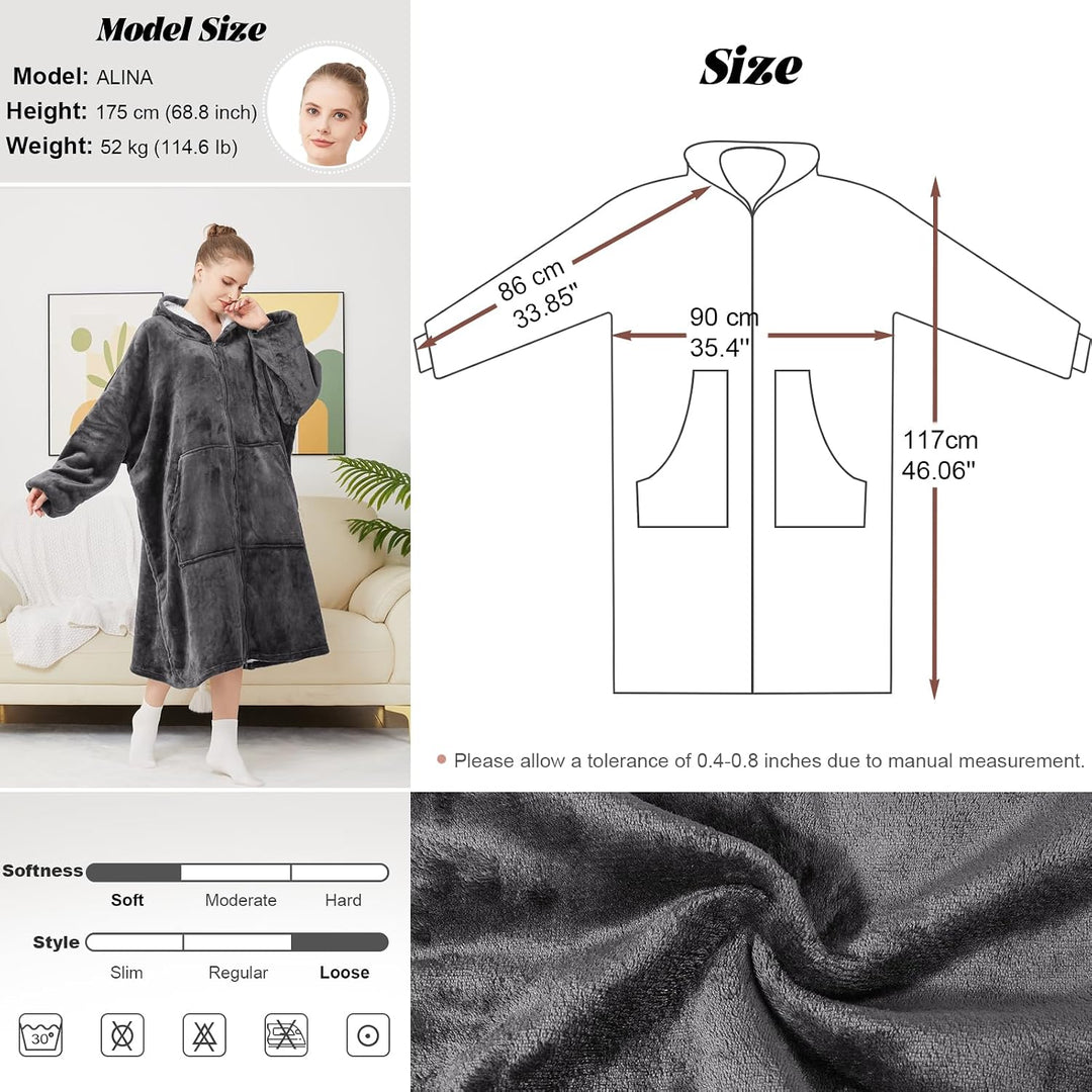 Reissverschluss Hoodie Decke mit Ärmeln Kuscheldecke Damen Tragbare Decken Dunkelgrau, Dunkelgrau