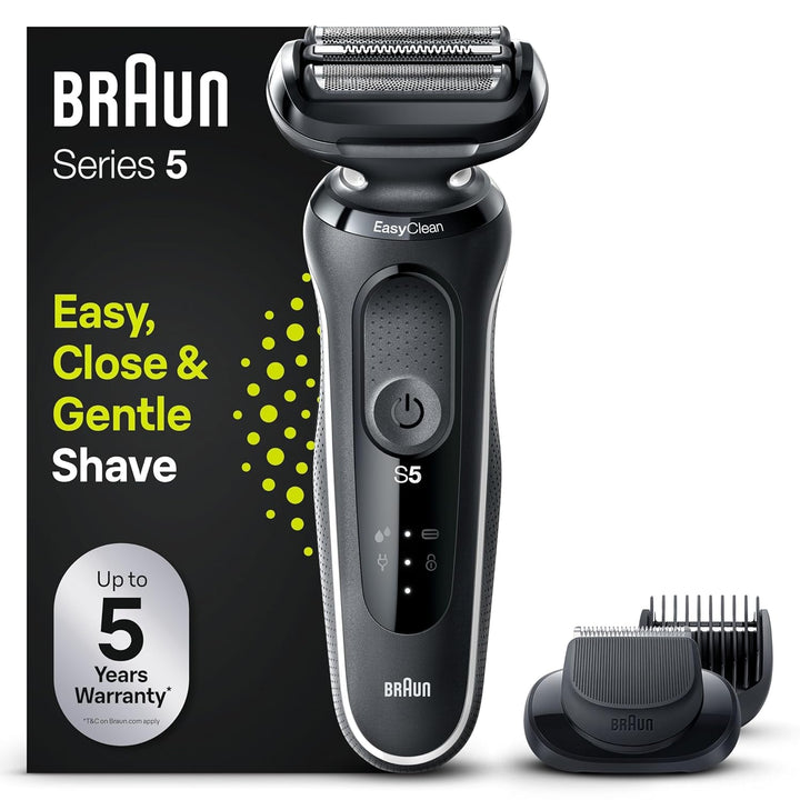 Braun Series 5 Elektrorasierer mit EasyClick Aufsatz, Barttrimmer, Rasierer Herren, EasyClean, Wet &