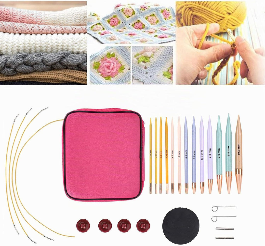 Zerodis 13 Paar Austauschbare Stricknadeln Set Kunststoff Polycarbon Nadeln Häkelnadeln Rundstrickna