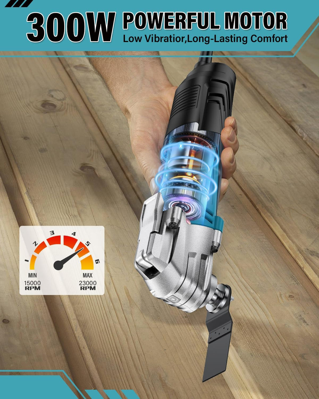 Pohicoo Oszillationswerkzeug, 300W Multifunktionswerkzeug mit 10000-22000RPM 6 Variable Geschwindigk