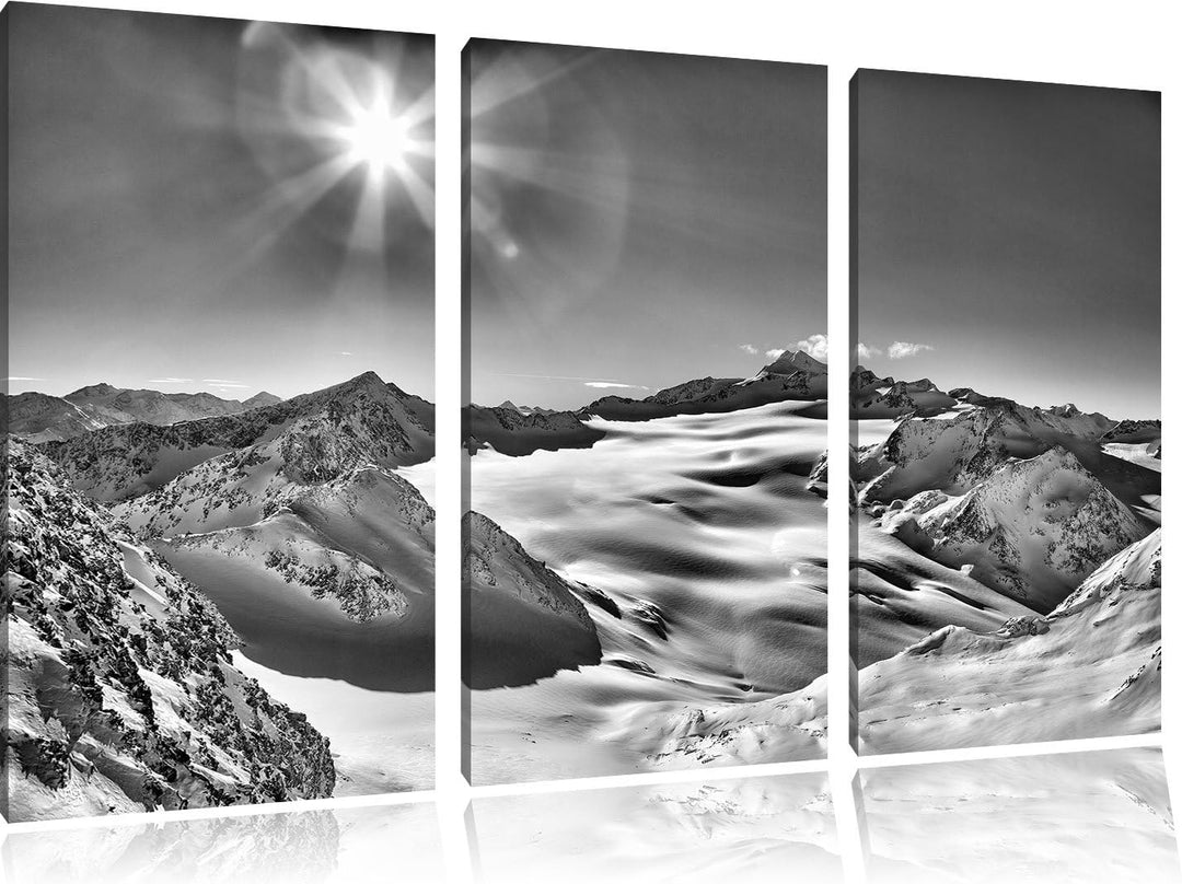 Pixxprint Winterlandschaft Schnee Sonne Wald / 3-Teilig/Gesamtmass 120cm Leinwandbild bespannt auf H