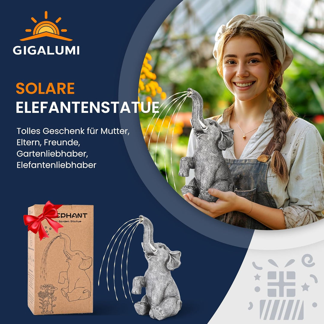 GIGALUMI Upgraded Elefantenstatue Gartendekoration True Bewässerungselefant Figur Solarbetriebene LE