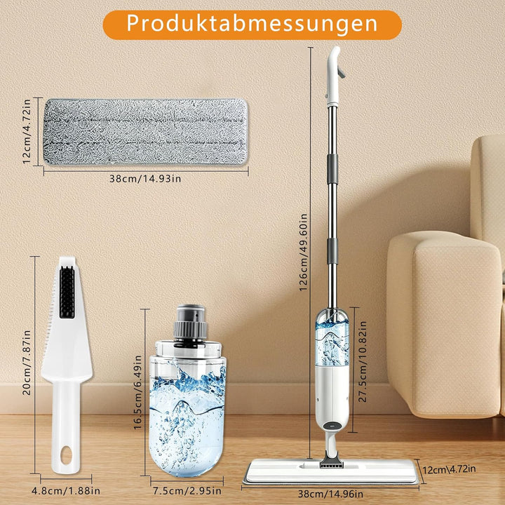 Wischmopp mit Sprühfunktion, 360° drehbarer Bodenwischer Set | Leichter Mop mit feinem Sprühnebel Wa