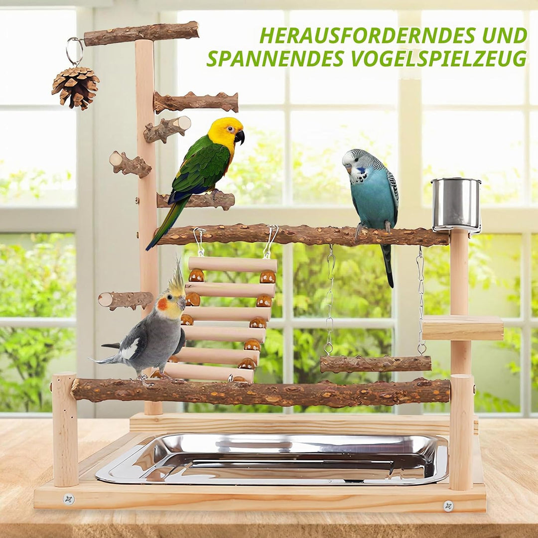 Vögel Spielplatz,Vogelspielplatz Mit Feeder Cups und Tablett,Papageien-Spielständer,Sitzstange Gym S