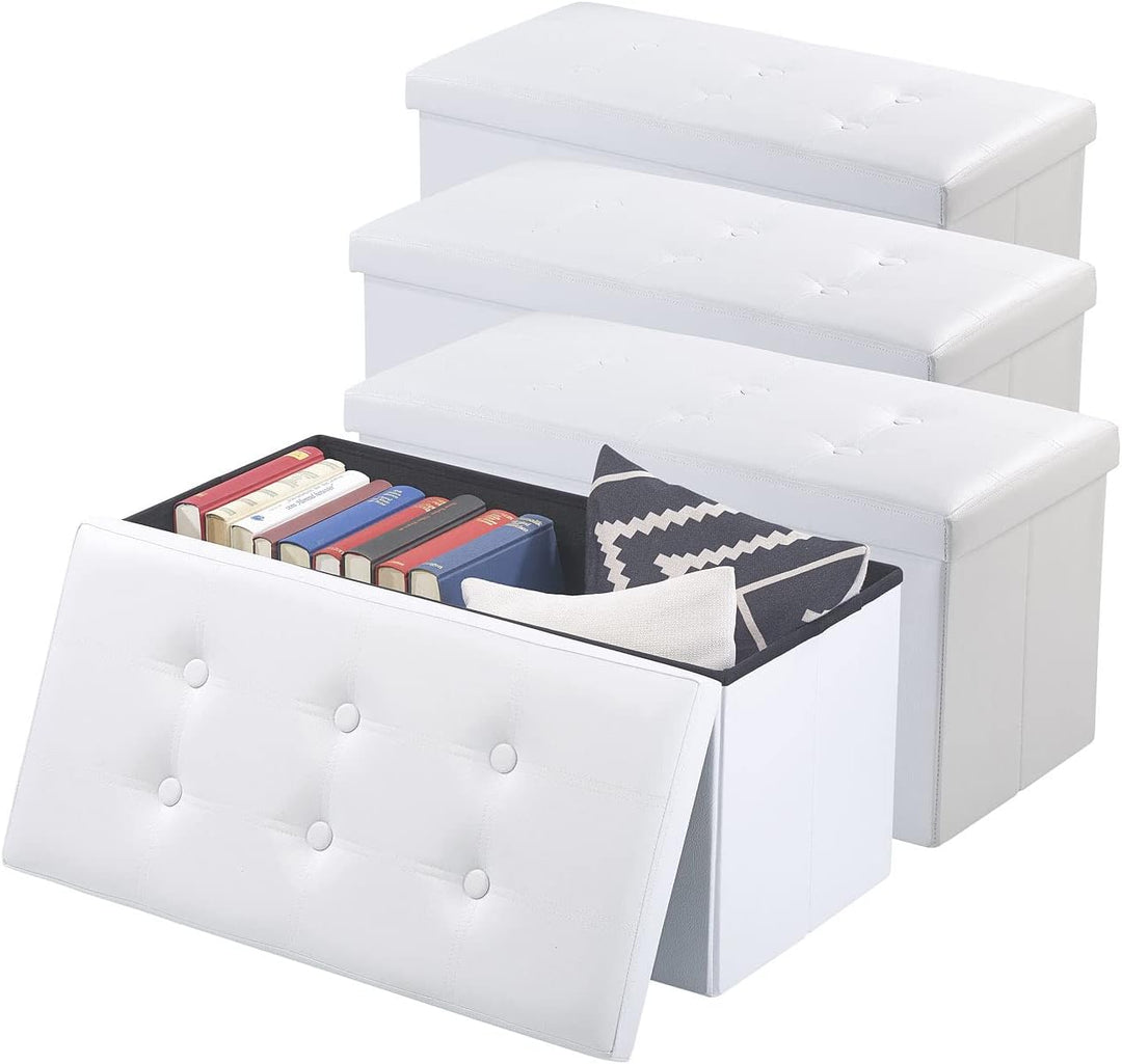 infactory Hocker mit Aufbewahrung: 4er-Set Faltbare 2in1-Sitzbänke und -truhen, 80 l, bis 300 kg, we